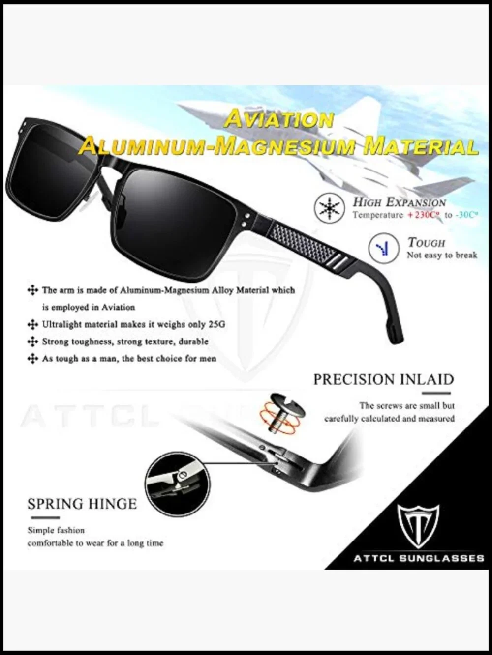 Classic Square AL-MG Metal Frame Polarized Sunglasses for Driving